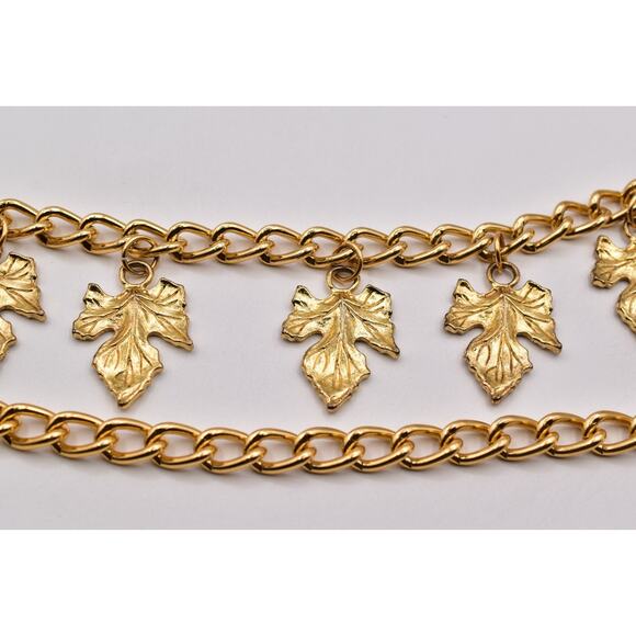 Vintage Statement Leaf Charm Chain Belt Gold Chunky Adjustable Fall Autumn 1980s main image 12